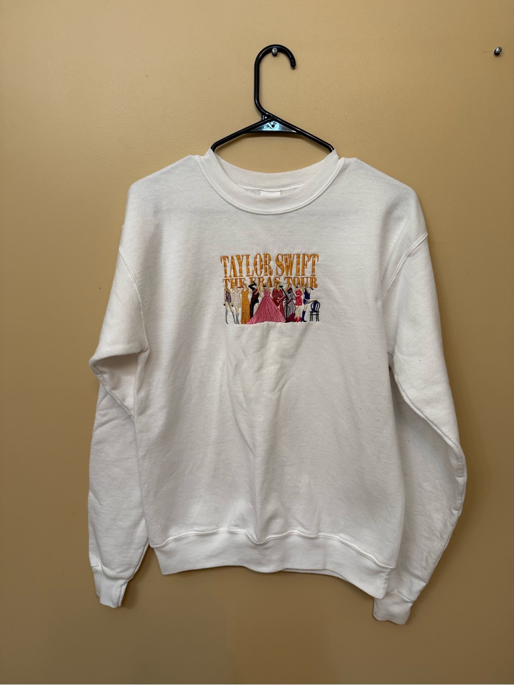 Taylor Swift White Crewneck Sweatshirt with Embroidered Tour Graphic